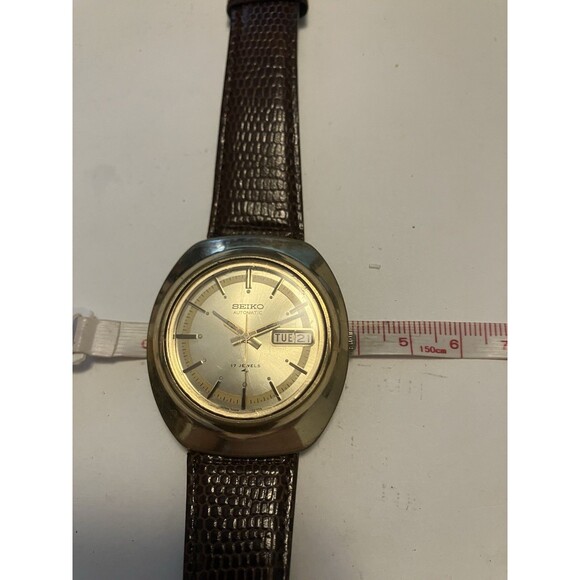 Vintage Mens SEIKO Watch 7006-7139 Automatic Aug 1973 Gold 17 Jewel Leather band main image 2